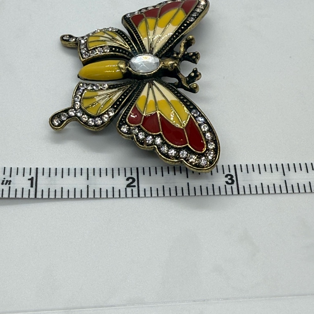 Vintage Colorful Butterfly Brooch with Rhinestones Enamel Brass Crystal - Picture 6 of 6